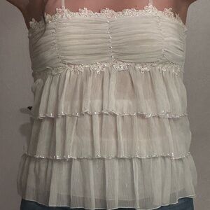 white y2k ruffle top with sparkles